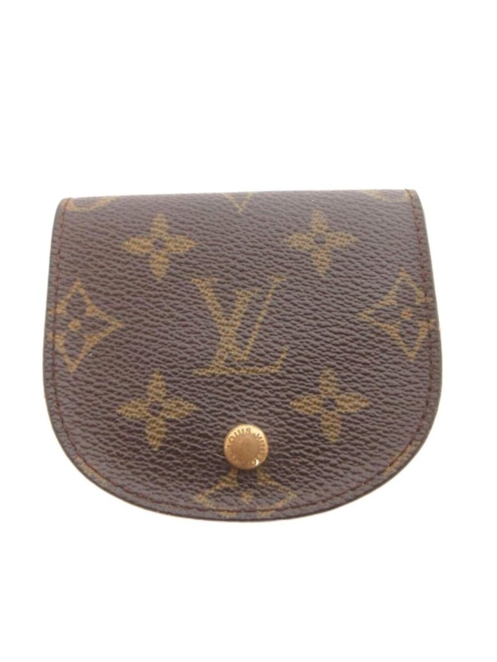 Louis Vuitton Porte Monnaie Guze Monogram Coin Purse Leather Logo Button Brown